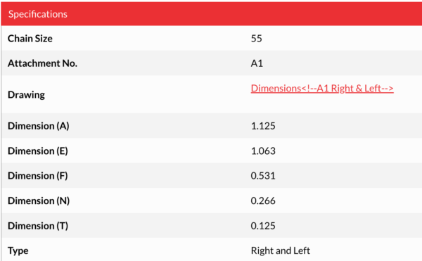 Dimensions for 55-A1 Steel Detachable Chain